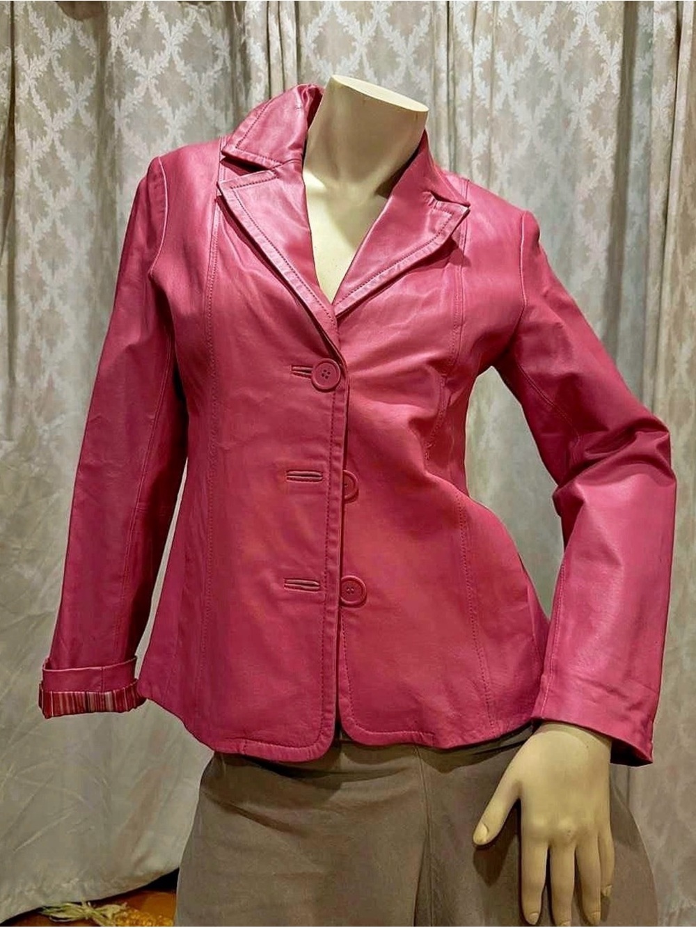 Dialogue Pink Leather Blazer Jacket